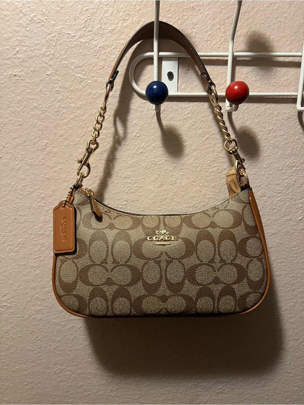 Coach Signature Canvas Shoulder Bag in Brown and Tan